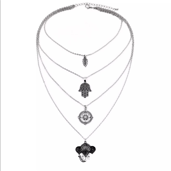 4-Strand Necklace Elephant Leaf Hamsa-Hand Compass - Picture 5 of 5